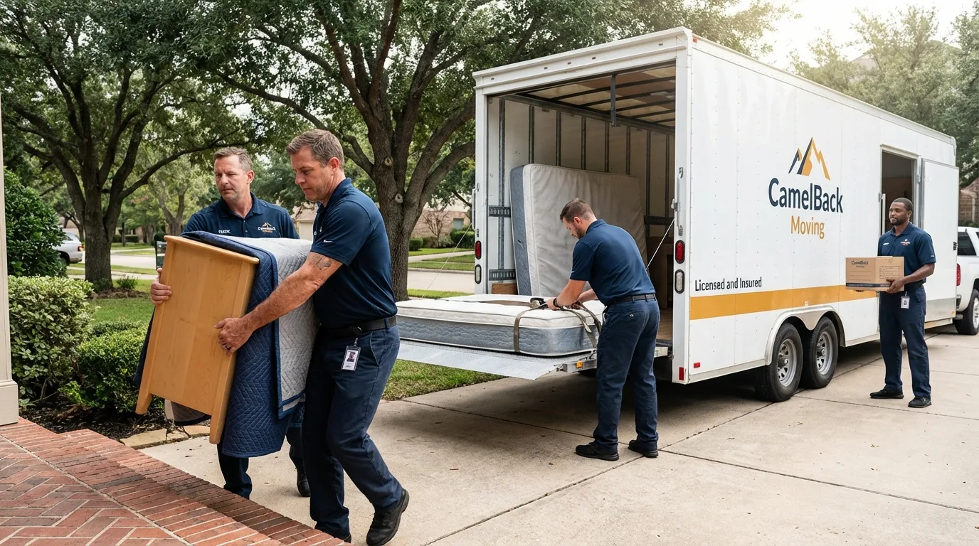 Crew loading residential truck for cross-state move from Coronado, CA