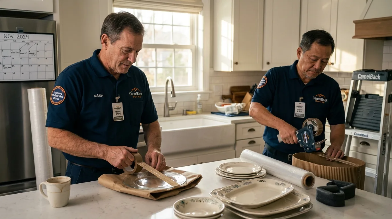 Professional crew packing kitchen dishware in Coronado, CA